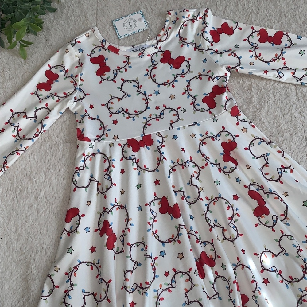 NWT Disney Christmas Lights Holiday Dress Rylee Faith 5 Minnie Mickey Design - Picture 2 of 9
